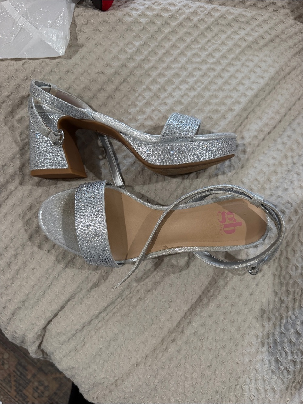 GB girls Silver Sparkle Block Heel Sandals